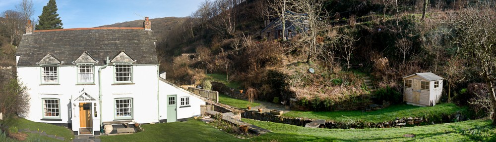 Wide shot of the house and garden